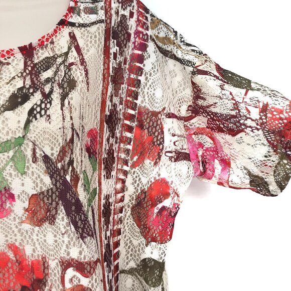 Christopher & Banks Cream Floral Print Eyelet Lace Overlay Blouse Size S - Picture 3 of 7